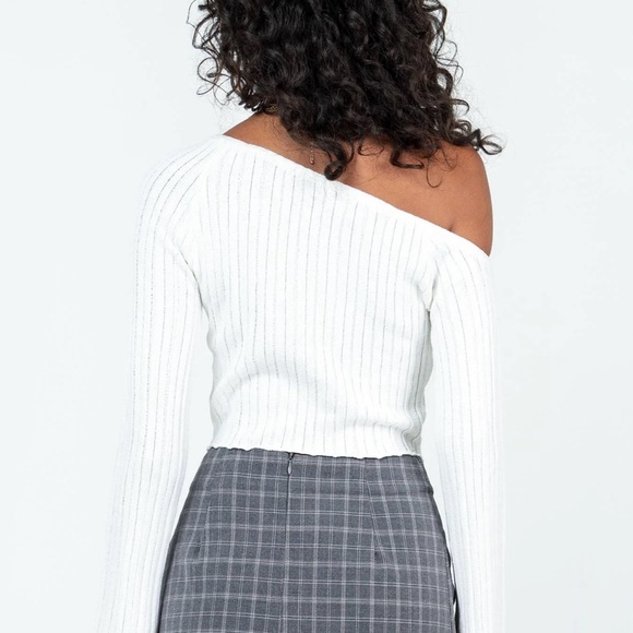 Princess Polly One-Shoulder White Ribbed Sweater - Picture 4 of 4